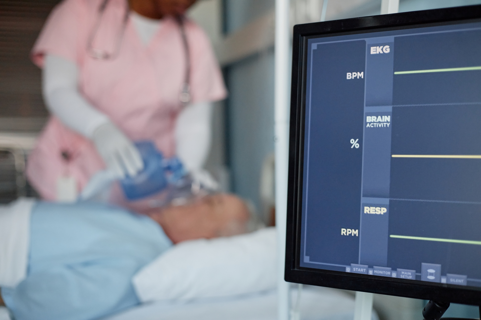 Surgery room with monitoring equipment and patient prepared for sedation in a at Premier Oral.
