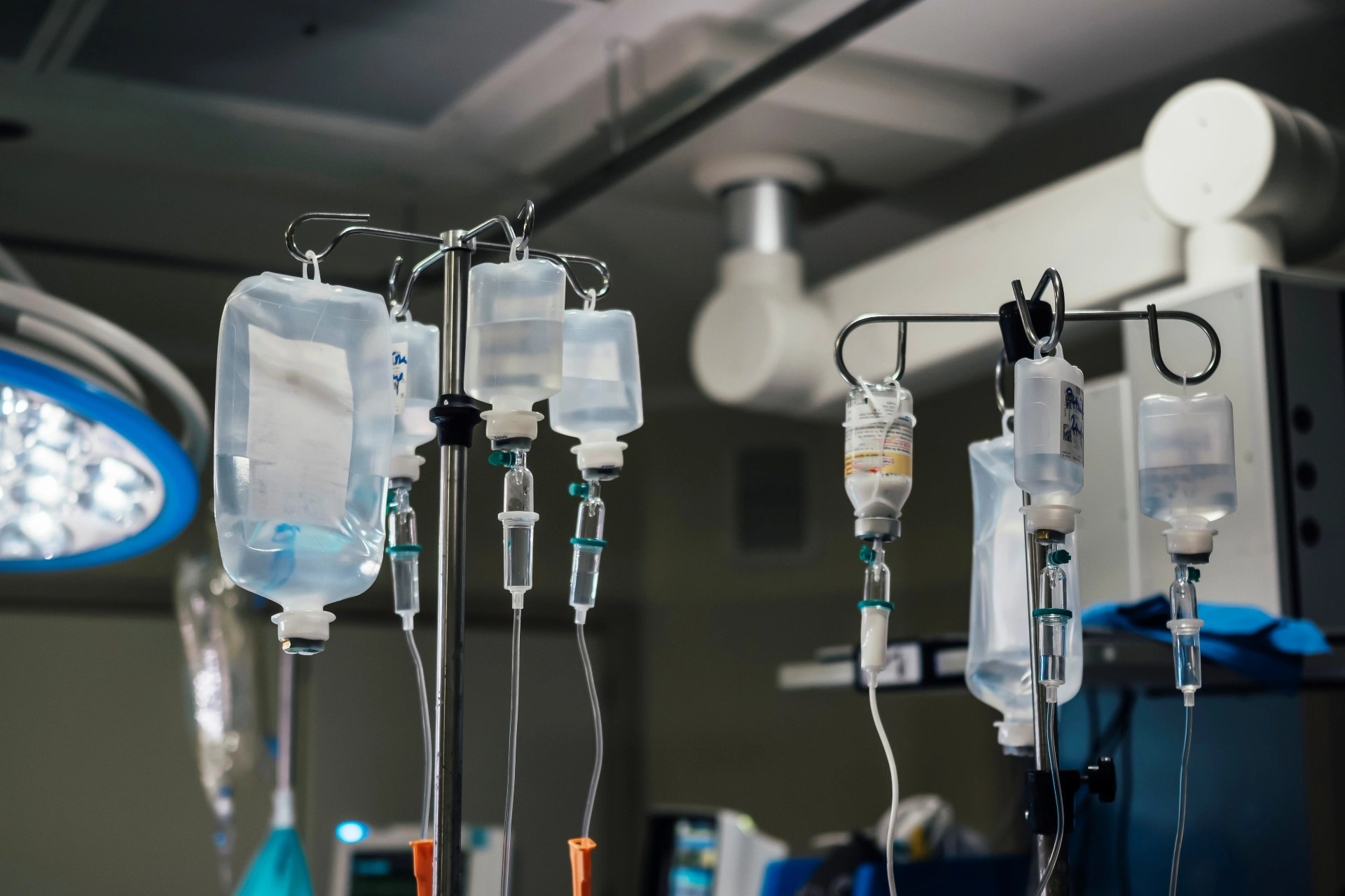 IV setup prepared for medication administration during oral surgery sedation. 